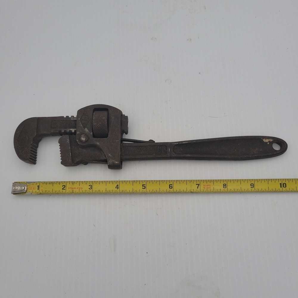 Vintage Stillson 10 Inch Pipe Wrench Made in USA Adjustable Hand Tool Black